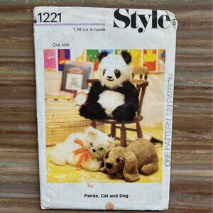 CUT Vintage Style UK Pattern 1221 Stuffed Soft Toy Plush 16" Panda Bear+Cat+Dog